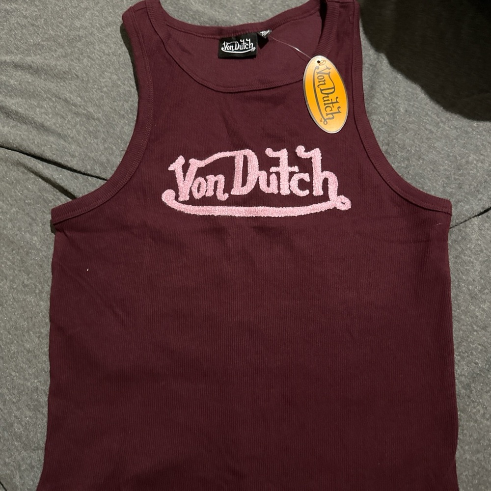 Von Dutch Burgundy Tank with Pink Logo
